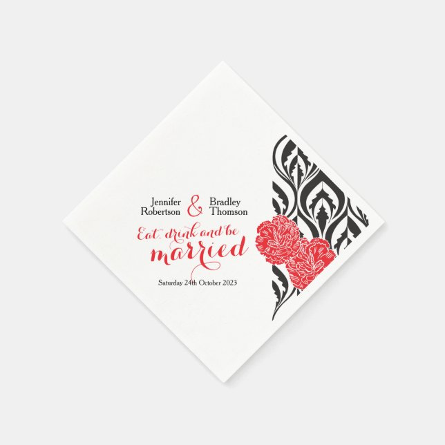 Serviette Jetable Serviettes de mariage carnation rouge luxe moderne (Coin)