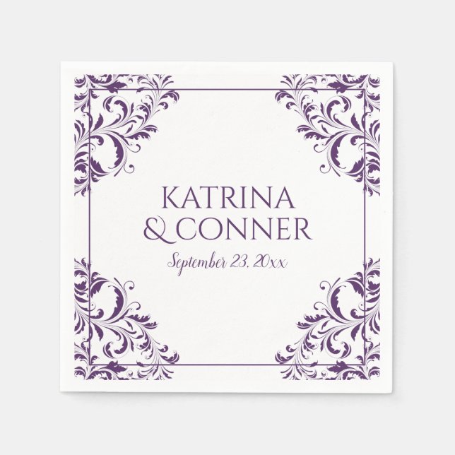 Serviette Jetable Serviettes de mariage élégantes | Nadine (prune/po (Devant)