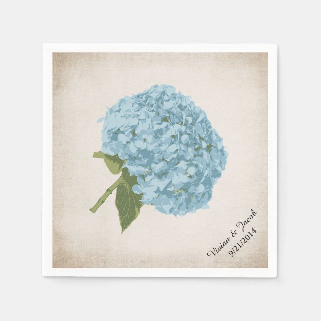 Serviette Jetable Serviettes de mariage personnalisées Blue Hydrange (Devant)