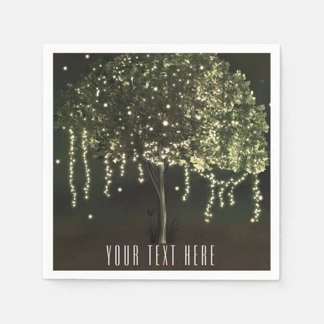 Serviette Jetable Serviettes de Mariage Rustique Mossy Lighted Tree (Devant)