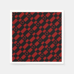 Serviette Jetable Serviettes de Motif Coeur Rouge et Noir À damiers