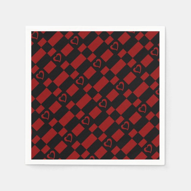 Serviette Jetable Serviettes de Motif Coeur Rouge et Noir À damiers (Devant)