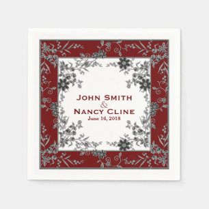 Serviette Jetable Serviettes encadrées Flore Spray-Drk Rouge-Argent