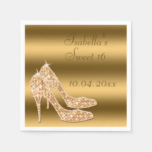 Serviette Jetable Serviettes Glamour Sweet 16 Or Stilettos