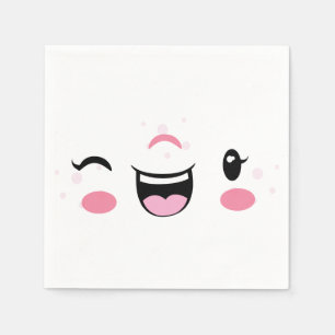 Serviette Jetable Serviettes Kawaii Visage rose Souriant