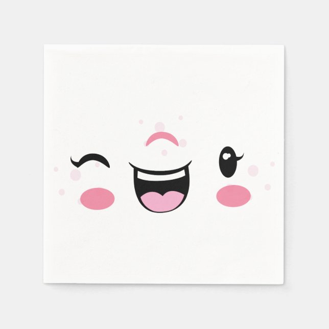 Serviette Jetable Serviettes Kawaii Visage rose Souriant (Devant)