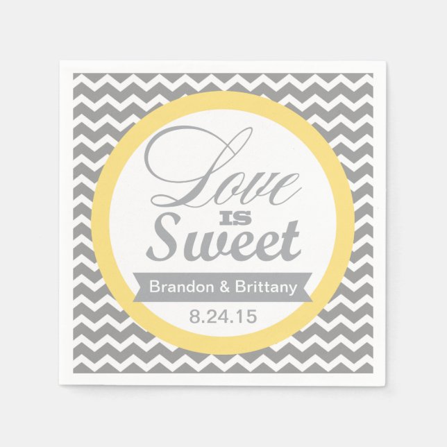 Serviette Jetable Serviettes Mariage Jaune et Gris Chevron (Devant)