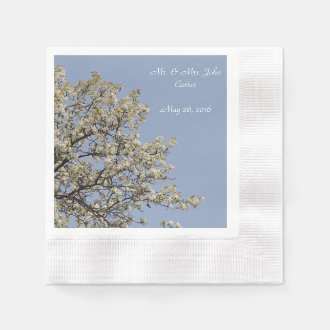 Serviette Jetable serviettes, personnalisation, fleurs blanches (Devant)