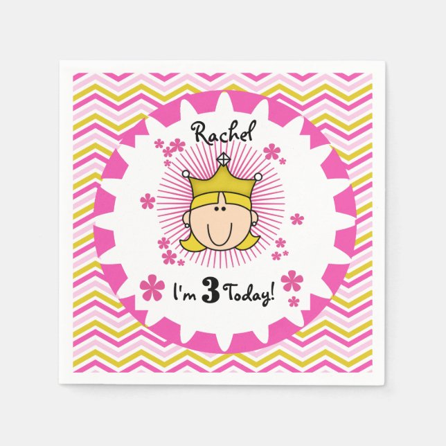 Serviette Jetable Serviettes personnalisées Blond Princess 3e Annive (Devant)