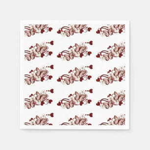 Serviette Jetable Serviettes rouges de motif de papillons de coeur