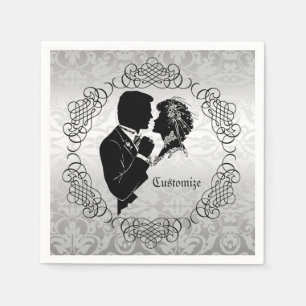 Serviette Jetable Serviettes silhouette de mariés blanc argenté