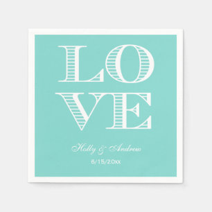 Serviette Jetable Serviettes Turquoise Aqua, Blanc LOVE