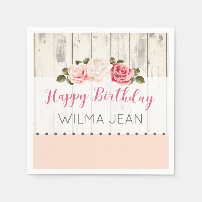 Serviette Jetable Shabby Chic Rose Rustique Bois Personnalisé Annive (Devant)