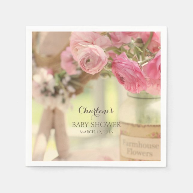 Serviette Jetable Shabby Country Chic Fleurs roses Douces (Devant)
