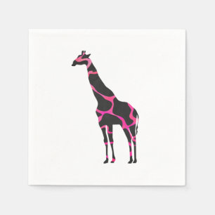Serviette Jetable Silhouette noire et rose chaud de la Girafe