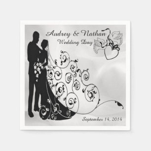 Serviette Jetable Silhouettes de jour de mariage satiné serviettes p
