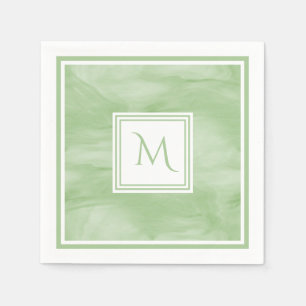 Serviette Jetable Simple clair vert subtil marbre moderne Monogramme