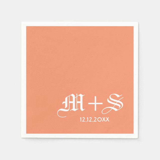Serviette Jetable Simple Élégant Mariage Monogrammes Orange (Devant)