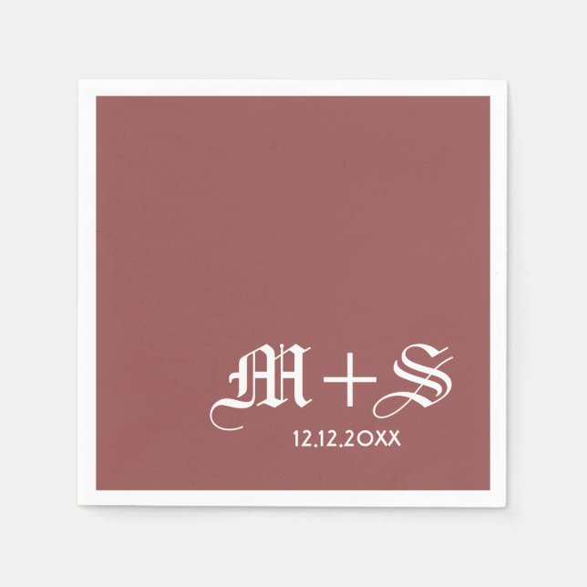 Serviette Jetable Simple Élégant Mariage Monograms Vin Rouge (Devant)