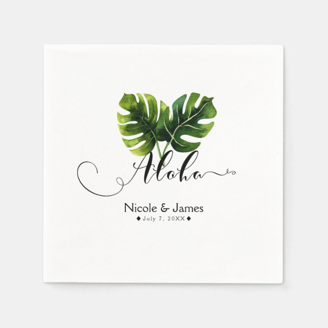 Serviette Jetable Simple Elegant Tropical Palm Feuille Mariage chic (Devant)