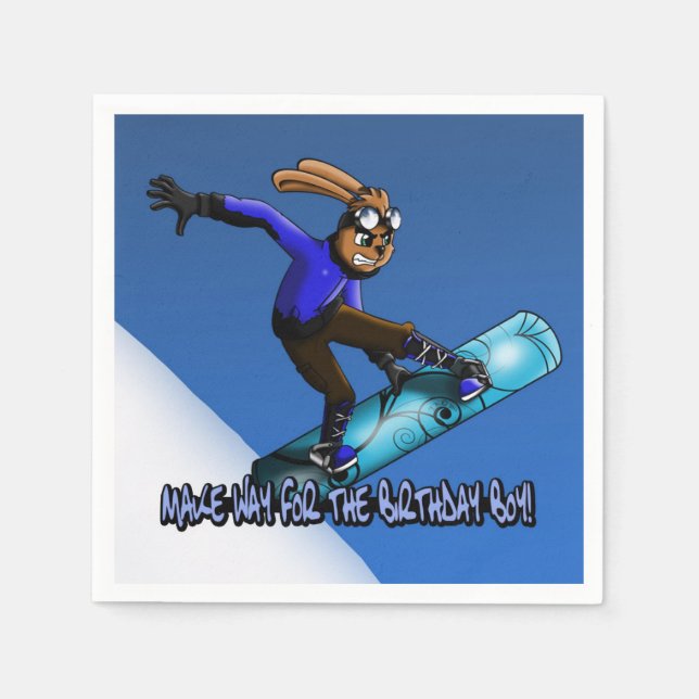 Serviette Jetable "Snowboard Rabbit Anniversaire" Papier Napkin (Devant)