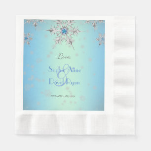 Serviette Jetable Snowflakes en argent Crystals Blue Pearls Mariage