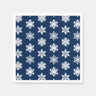 Serviette Jetable Snowflakes Ikat - Blanc et Bleu Marine