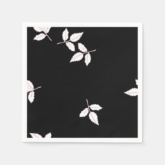 Serviette Jetable St. Marie Feuille blanc sur papier noir serviettes (Devant)