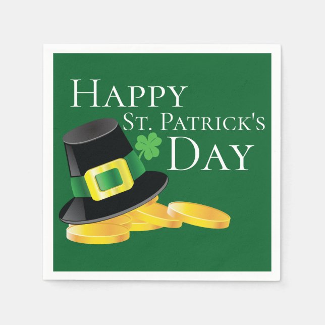 Serviette Jetable St. Patrick's Day Leprechaun Casquette et pièces d (Devant)