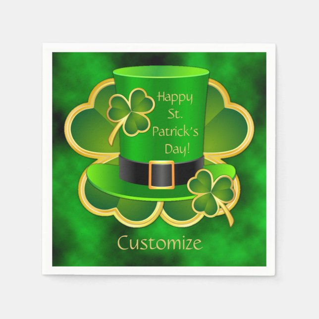 Serviette Jetable St. Patrick's Top Hat & Shamrock Napkins (Devant)