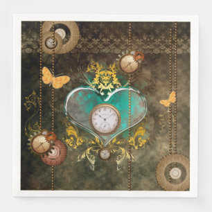 Serviette Jetable Steampunk, coeur merveilleux avec des horloges