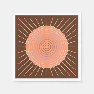 Serviette Jetable Sunburst géométrique moderne - Pêche et Brown