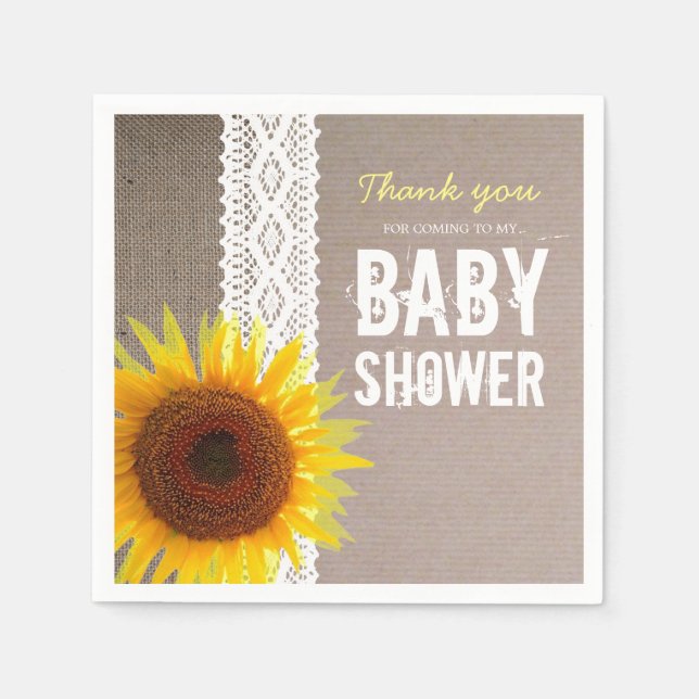 Serviette Jetable Sunflower Burlap & Crochet Lace Baby shower (Devant)