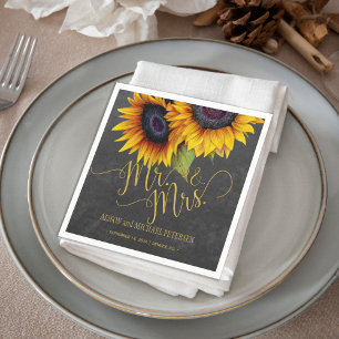 Serviette Jetable Sunflowers chalkboard mr et mrs script mariage