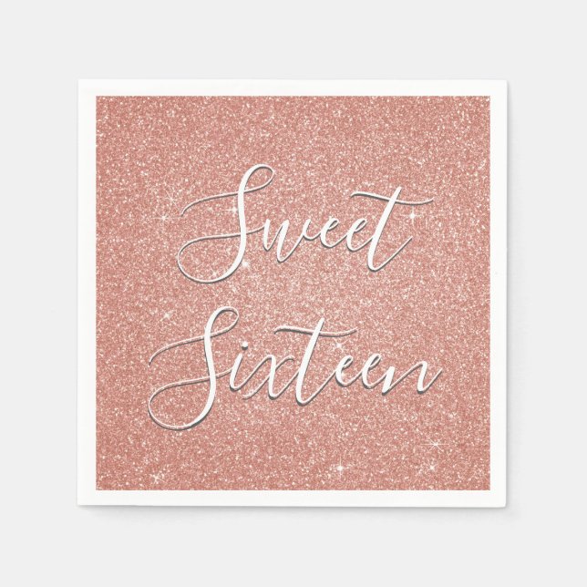 Serviette Jetable Sweet 16 Anniversaire Rose Gold Blush Parties scin (Devant)