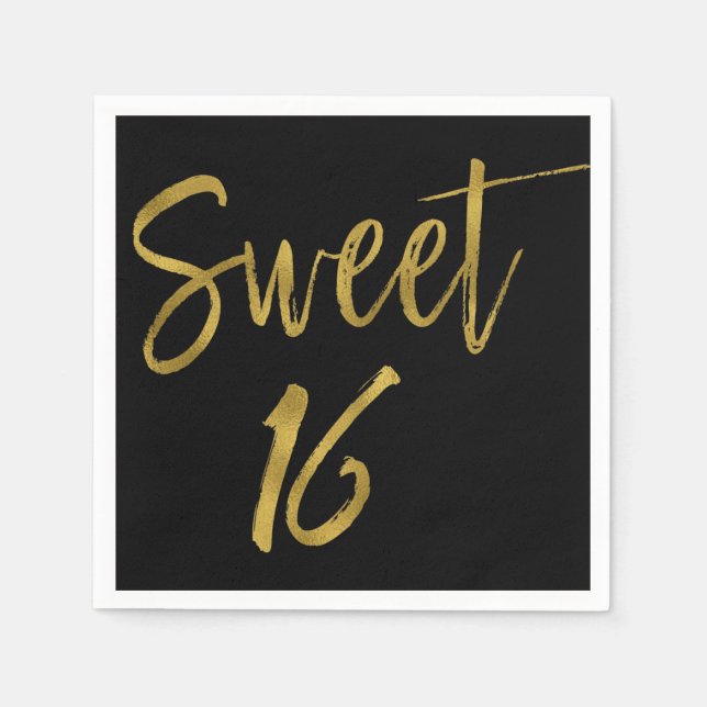 Serviette Jetable Sweet 16 Gold Foil Anniversaire serviettes (Devant)