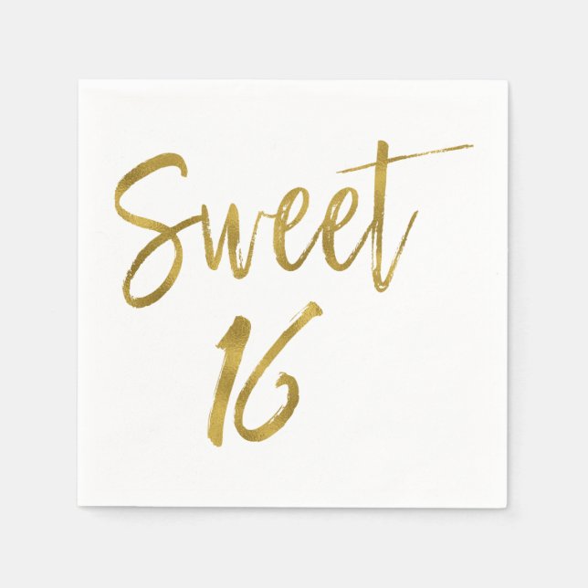 Serviette Jetable Sweet 16 Gold Foil Anniversaire serviettes (Devant)