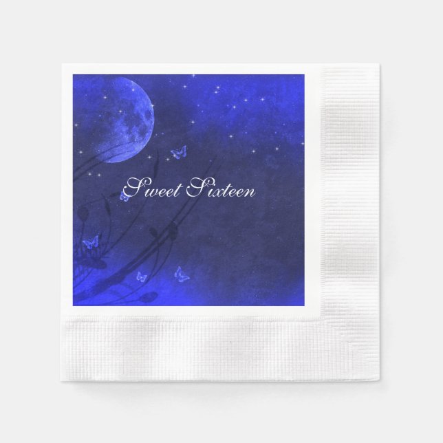 Serviette Jetable Sweet sixteen bleu blanc enchanté personnalisé (Devant)