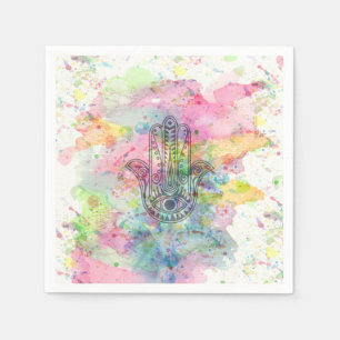 Serviette Jetable Symbole main HAMSA Aquarelle colorée