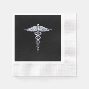 Serviette Jetable Symbole Médicale de caducée sur le noir