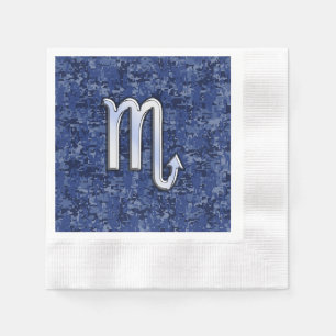 Serviette Jetable Symbole Scorpio Zodiac sur le Camo Bleu de la Mari