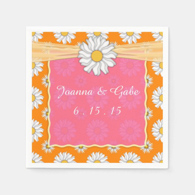 Serviette Jetable Tangerine Tango Orange Rose Daisy Mariage floral (Devant)