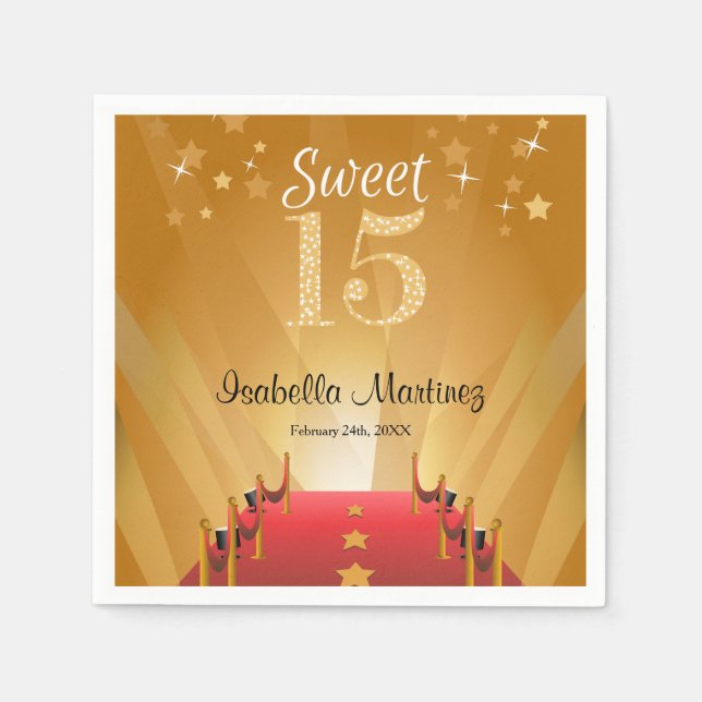 Serviette Jetable Tapis rouge Hollywood Star Sweet 15 Anniversaire (Devant)
