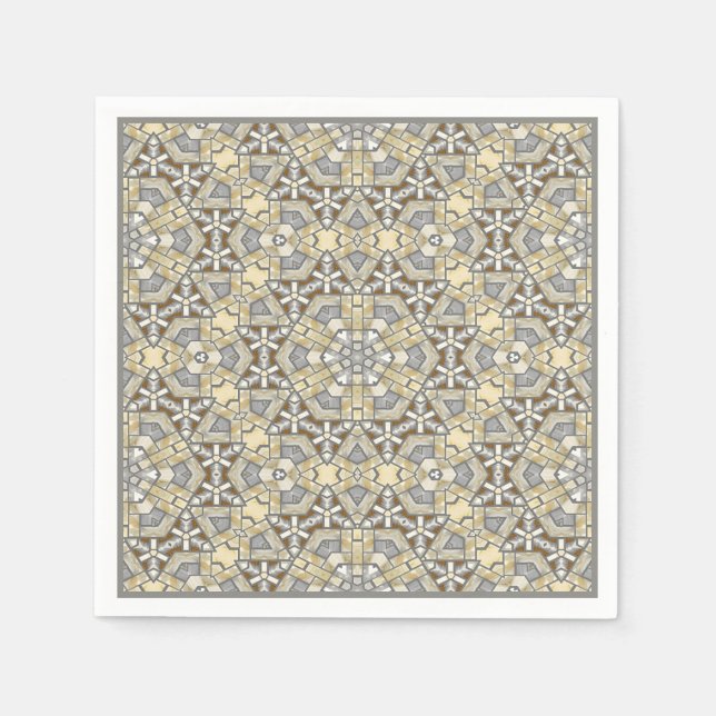 Serviette Jetable Taupe Brown Gris Beige Mosaïque Kaleidoscope Motif (Devant)