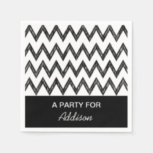 Serviette Jetable Tendance crayon noir et blanc Chevron avec nom