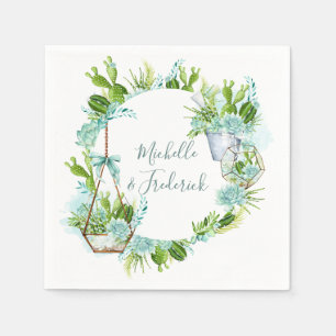 Serviette Jetable Terrarium de verre à l'aquarelle Succulents Mariag