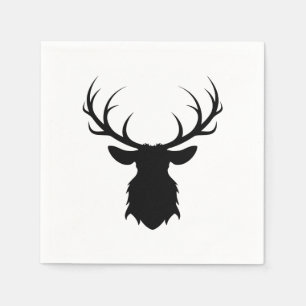 Serviette Jetable Tête de cerf noir avec silhouette Antlers