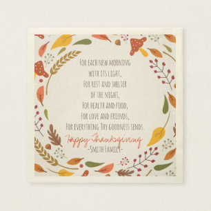 Serviette Jetable Thanksgiving Poem. Bon thanksgiving. Personnalisé.