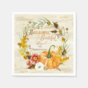 Serviette Jetable Thanksgiving Thankful Grateful Nom de famille béni