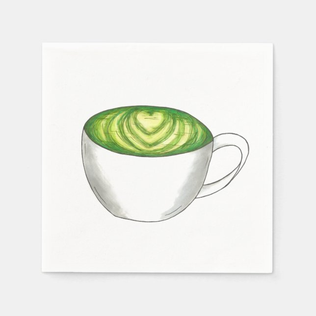Serviette Jetable Thé japonais Matcha Green Latte Teacup Foin (Devant)